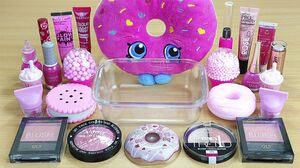 PINK SLIME Mixing makeup and glitter into Clear Slime Satisfying Slime Videos