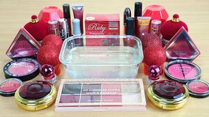 RUBY SLIME Mixing makeup and glitter into Clear Slime Satisfying Slime Videos