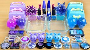 BLUE vs PURPLE SLIME Mixing makeup and glitter into Clear Slime Satisfying Slime Videos