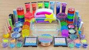 RAINBOW SLIME Mixing makeup and glitter into Clear Slime Satisfying Slime Videos