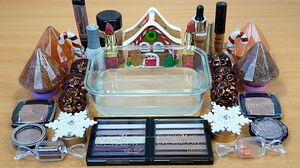 Gingerbread House SLIME Mixing makeup and glitter into Clear Slime Satisfying Slime Videos
