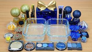 Dark BLUE vs GOLD Mixing makeup and glitter into Clear Slime Satisfying Slime Videos