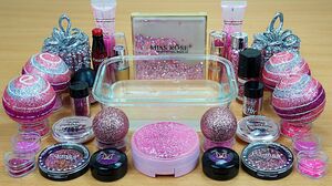 PINK GLITTER SLIME Mixing makeup and glitter into Clear Slime Satisfying Slime Videos