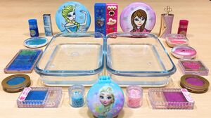 BLUE ELSA vs PINK ANNA ! Maxing Make up Eyeshadow into Clear Slime ! Satisfying Slime Videos #84
