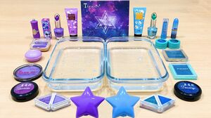 STAR PURPLE vs BLUE ! Maxing Make up Eyeshadow into Clear Slime ! Satisfying Slime Videos #78