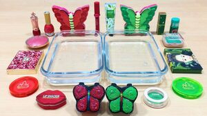 BUTERFLY RED vs GREEN ! Maxing Make up Eyeshadow into Clear Slime ! Satisfying Slime Videos #69