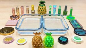 PINEAPLE GOLD vs GREEN ! Maxing Make up Eyeshadow into Clear Slime ! Satisfying Slime Videos #63