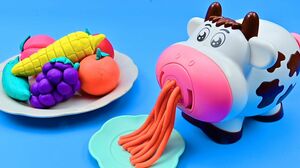 Satisfying Video l How To Make Playdoh Noodles With Fruits Cow Machine ASMR