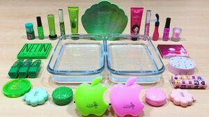 APPLE GREEN vs PINK ! Mixing Make up Eyeshadow into Clear Slime ! Satisfying Slime Videos #107