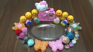 HELLO KITTY & EMOJI SLIME | Mixing Beads and Glitter into Clear Slime | Satisfying Videos