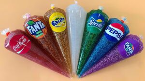 Mixing CoCaCoLa,Fanta,Sprite,Pepsi Glitter Slime Pipping Bags! Most Satisfying Slime