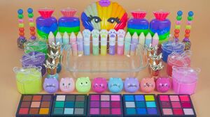 Mixing"Rainbow Seashell" Eyeshadow,Makeup,Parts,Glitter Into Slime!Satisfying Slime Video★ASMR #183